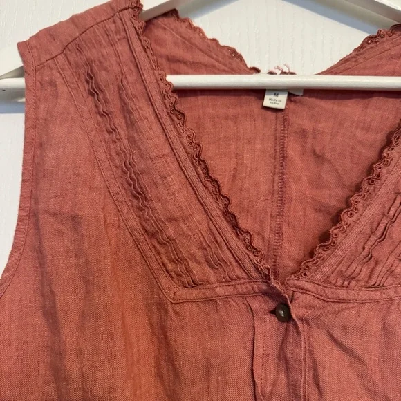 J. Jill womens Medium Rust Tank Top 100% linen button up sleeveless summer - Picture 2 of 9